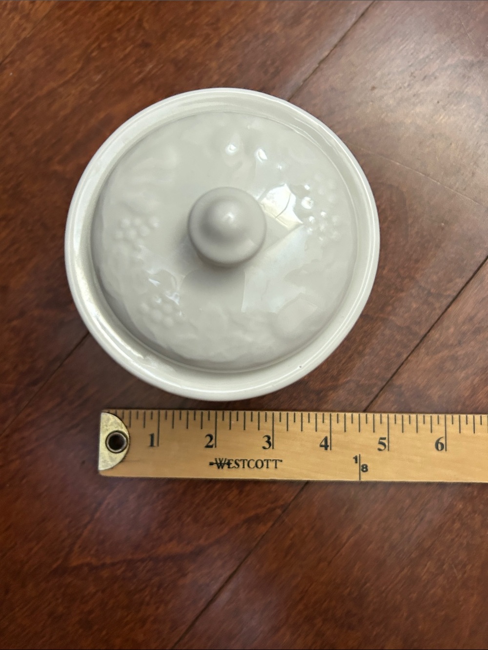Gibson White Ceramic Lidded Jar with Subtle Embossed Fruit Detail - Picture 12 of 12